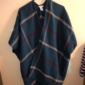 Loft Ann Taylor Plaid Poncho Sweater